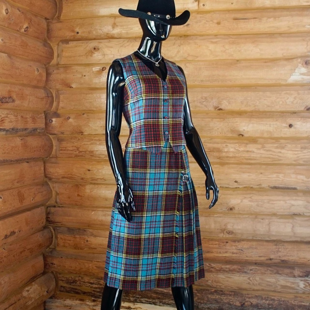 Vintage Scottish Tartan Print Skirt Vest Set